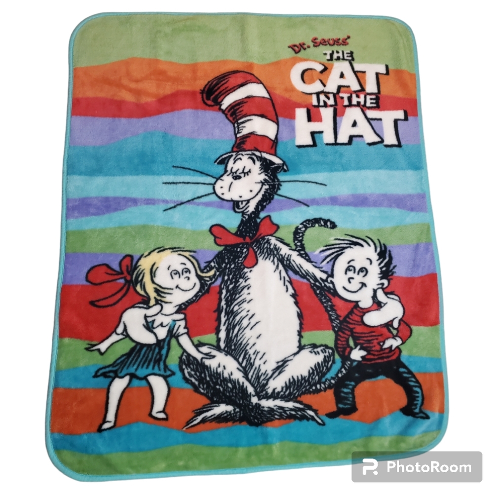Dr. Seuss "Cat in the Hat" Blanket Throw 2003 Movie Soft Fluffy Cozy